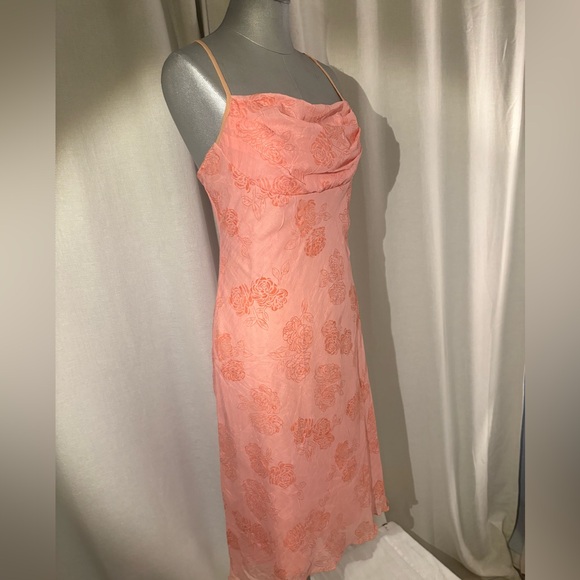 VTG Y2K Rampage Peachy Coral Slip Midi Dress Criss Cross Back Sparkly Fairycore - Picture 8 of 10